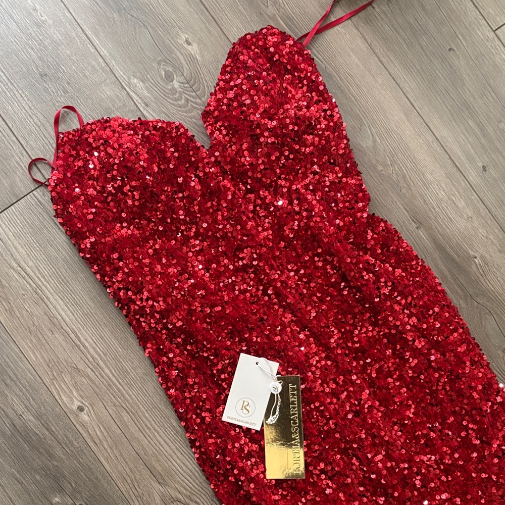 Portia and Scarlett Red Sequin Gown prom - Picture 5 of 6